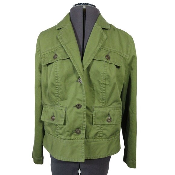 Chico's women's green cotton‎ twill military style utility jacket M - Picture 1 of 10
